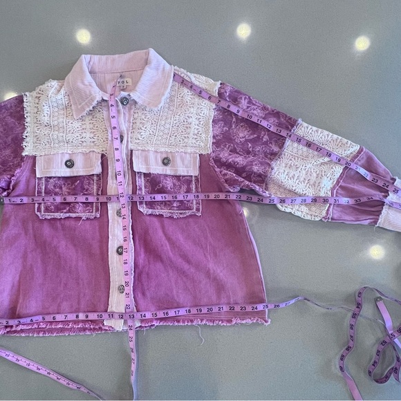 POL Lace Corduroy Floral Frayed Denim Jacket Sz Small (oversized) NWOT - Picture 13 of 16